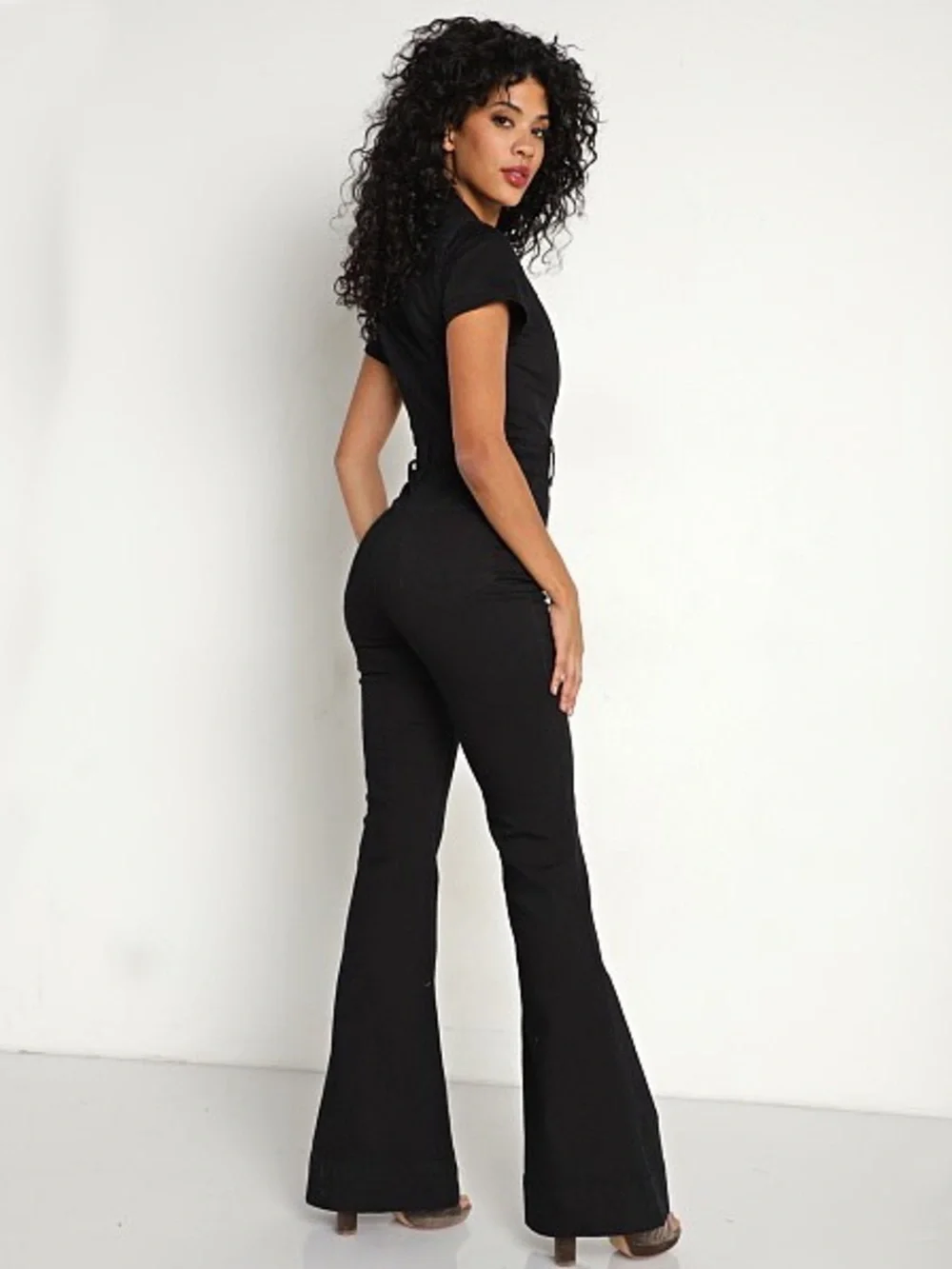 Show Me Your MuMu Everhart Black Short-Sleeve Button Up Jumpsuit - Picture 2 of 6